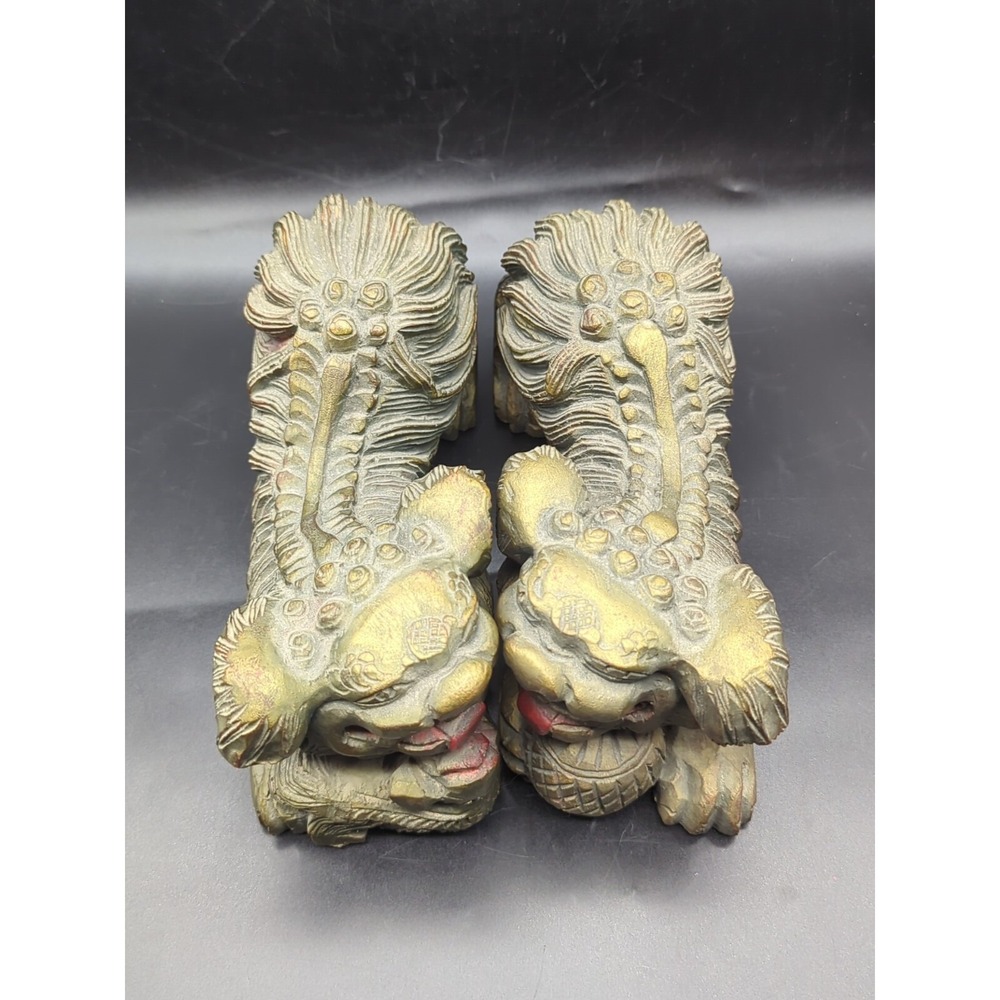 Pair of Vintage Chinese Gold Gilt Wood Carved Foo Dogs - Picture 7 of 11